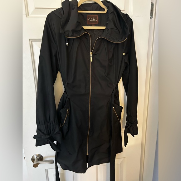 Cole Haan Jackets & Blazers - Cole Haan Black Hooded Rain Jacket with Gold Zippers- Women’s Large
